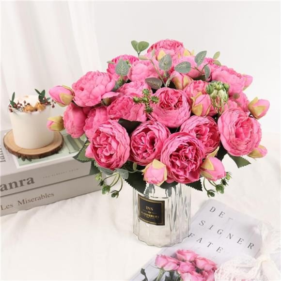 Artificial Peony Flower Silk Peonies Bouquet 4Bundles Fake Flowers Bulk(RedRose) - Picture 2 of 6